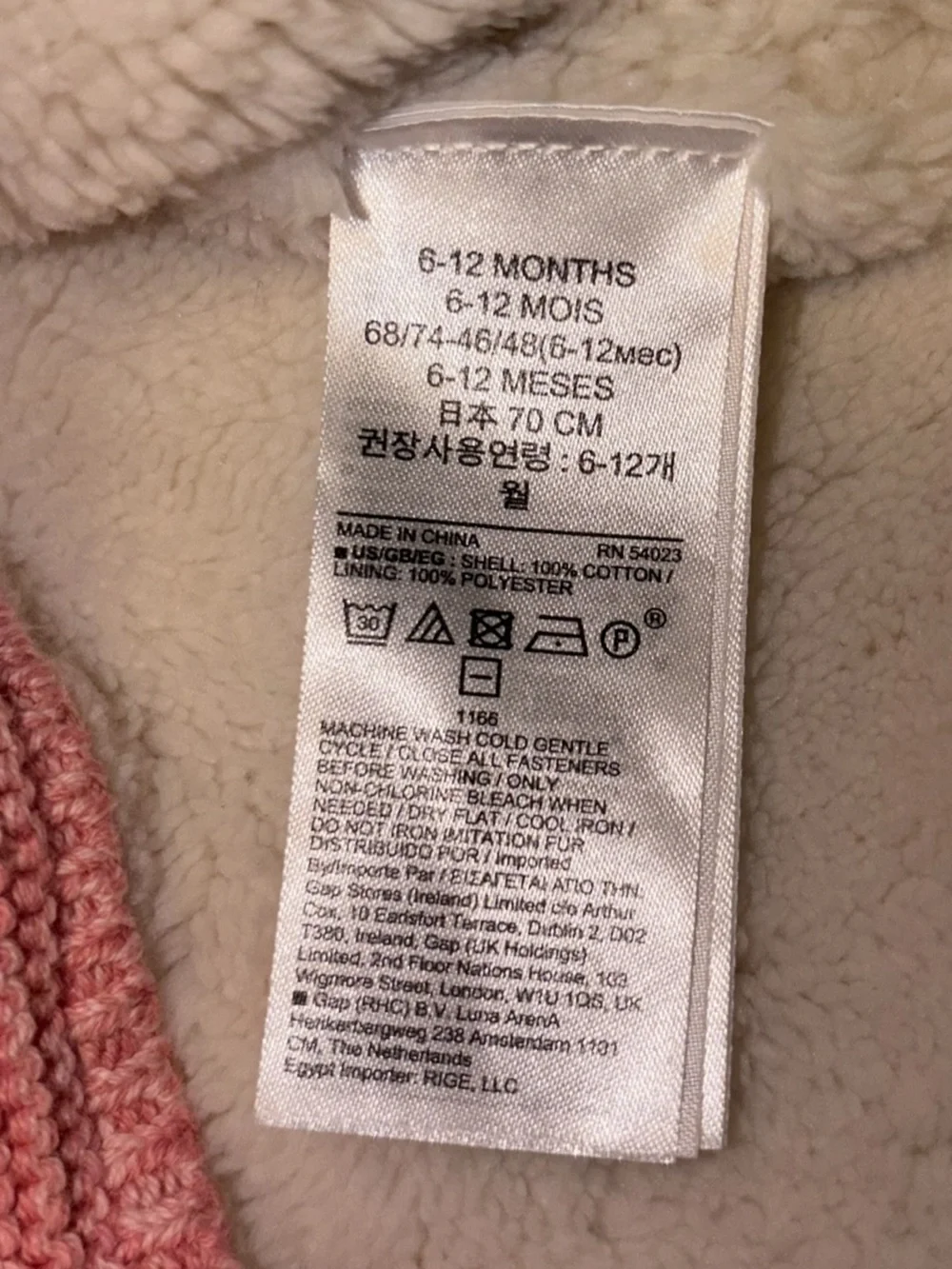 Baby Gap Pink Sherpa Lined Knit Bear Ear Hooded Cardigan Jacket 6-12M Winter